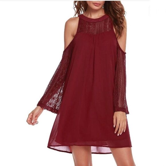 New with Tags Acevog Brand Cold Shoulder Chiffon Mini Patchwork Dress Size XXL - Picture 1 of 14